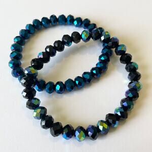 2 Piece Electroplated Faceted Austrian Crystal & Painted Glass Bracelet Set ~ 7”